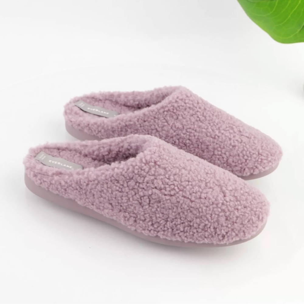 Everlane Women's Teddy Slipper Mule SlipOn Lavender Fleece Faux Fur